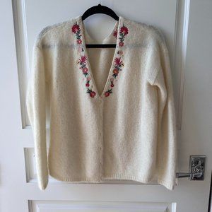 Sézane floral white cardigan